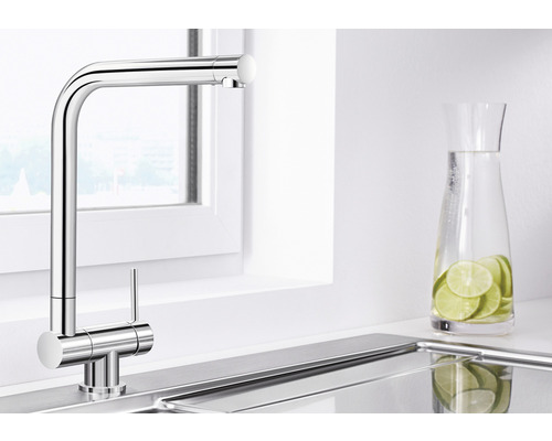 Robinet de cuisine en métal avec bec haut et mitigeur monocommande