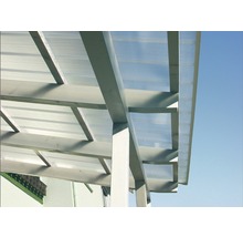 Auvent avec plaques de toit transparentes et structure en bois