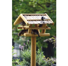 Vogelhaus aus Holz mit mehreren Vögeln