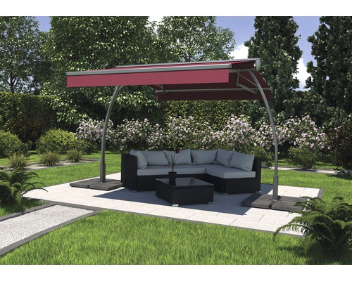 Standmarkise Biella 3,95x3 Stoff Uni bordeaux Gestell RAL 7022 umbragrau inkl. Motor und LED Beleuchtung Standmarkise Biella 3,95x3 Stoff Uni bordeaux Gestell RAL 7022 umbragrau inkl. Motor und LED Beleuchtung