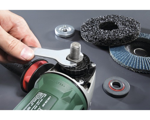 Meuleuse angulaire à une main avec accessoires et clé à molette