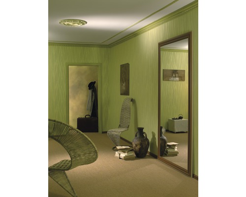 Innenraum mit Zierleisten, Rosette, Spiegel, Stühlen und Dekoration