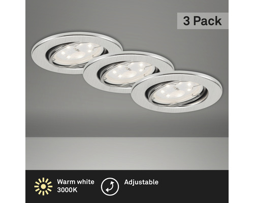 Éclairage à LED à encastrer lot de 3 alu avec ampoule 3x250 lm 3 000 K blanc chaud Ø 68 mm rond métal IP23