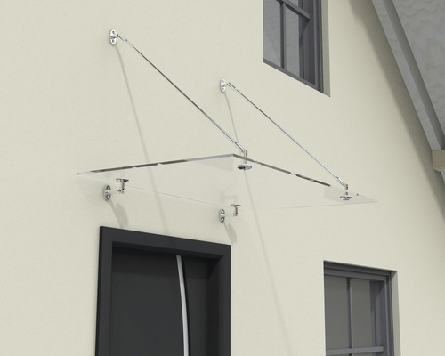Glasvordach mit Edelstahlhalterung über einer Haustür