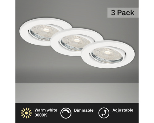 Éclairage à LED à encastrer lot de 3 blanc variable avec ampoule 3x380 lm 2 700 K blanc chaud Ø 68 mm rond métal IP23