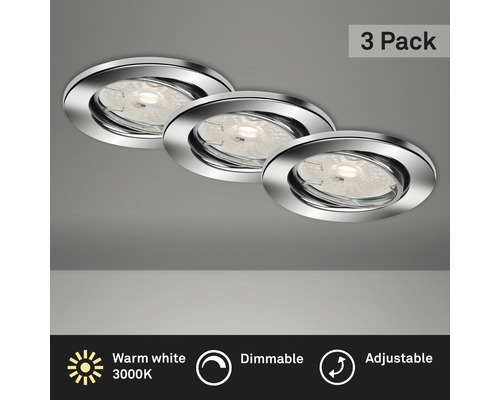 Set d'éclairages encastrés LED IP23 à intensité lumineuse variable 3 pces 3x5,5 W 3x460 lm 3000 K chrome/métal Ø 8,6/6,8 cm 230 V