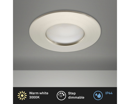 Éclairage à LED à encastrer nickel/mat variable avec ampoule 400 lm 3 000 K blanc chaud Ø 60 mm rond plastique IP44