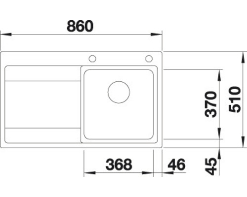 Schéma technique d''un évier de cuisine avec indications de dimensions