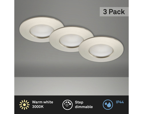Éclairage à LED à encastrer lot de 3 nickel/mat variable avec ampoule 3x400 lm 3 000 K blanc chaud Ø 60 mm rond plastique IP44 Éclairage à LED à encastrer lot de 3 nickel/mat variable avec ampoule 3x400 lm 3 000 K blanc chaud Ø 60 mm rond plastique IP44