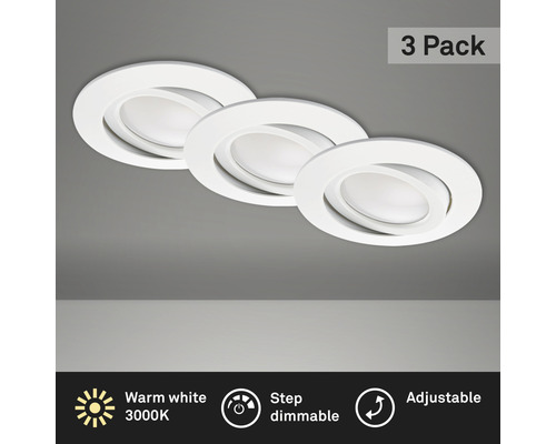 Set d'éclairages encastrés LED IP23 à intensité lumineuse variable 3 pces 3x5 W 3x400 lm 3000 K blanc Ø 8,2/6,8 cm 230 V