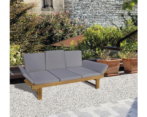 Banc de jardin modulaire avec coussins Merida en bois d'acacia 212x69x80cm  7house