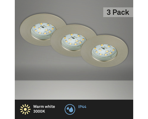 Éclairage à LED à encastrer lot de 3 nickel/mat avec ampoule 3x400 lm 3 000 K blanc chaud Ø 60 mm rond plastique IP44