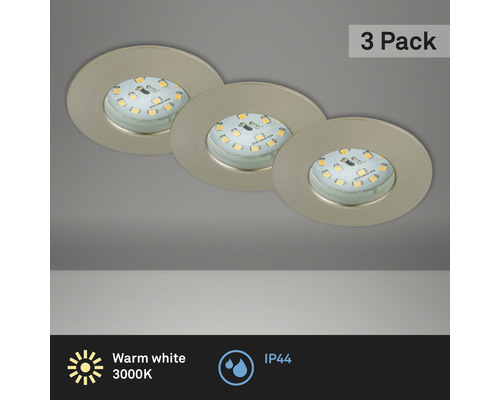 Set d'éclairages encastrés LED IP44 1x5 W 3x400 lm 3000 K nickel/mat Ø 7,5/6 cm 230 V