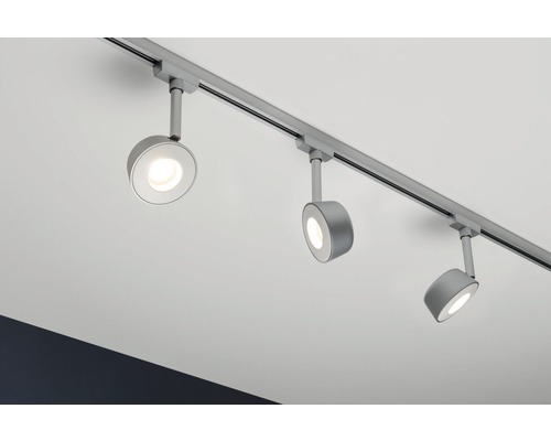 Spot URail Pellet 1x4W chrome mat blanc 230V à intensité lumineuse variable Rail de plafond avec trois spots pour un éclairage flexible