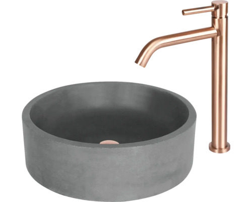 Graues Beton Aufsatzwaschbecken mit Armatur