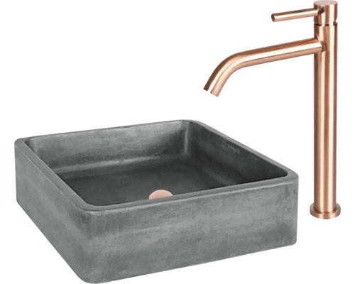 Aufsatzwaschbecken aus Beton mit Armatur