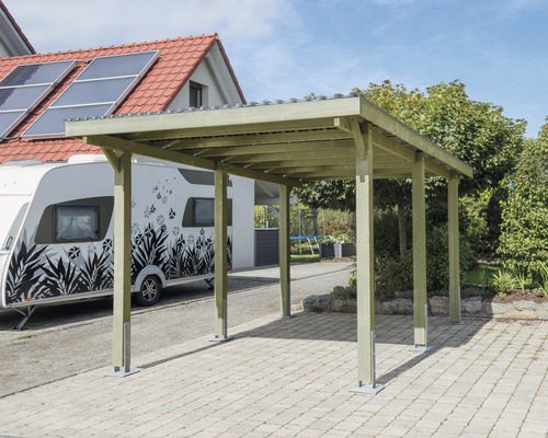 Einzelcarport Konsta Vertika Aluminium-Dach, 301x504 cm kesseldruckimprägniert