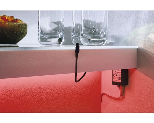 Étagère avec éclairage LED, transformateur et deux verres