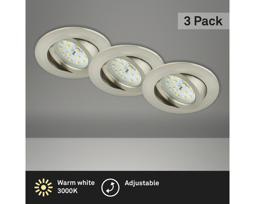 Set d'éclairages encastrés LED IP23 3 pces 3x5 W 3x400 lm 3000 K nickel/mat Ø 6,8 cm 230 V