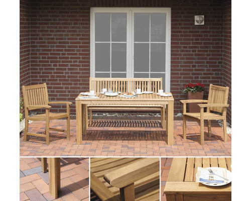 Ensemble de meubles de jardin en bois avec table, banc et deux chaises