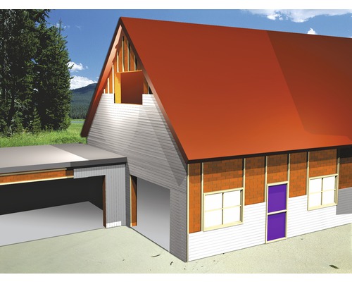 Maison avec garage et toit à deux pans en gros œuvre