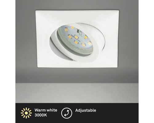 Éclairage à LED à encastrer blanc avec ampoule 400 lm 3 000 K blanc chaud Ø 68 mm carré plastique IP23
