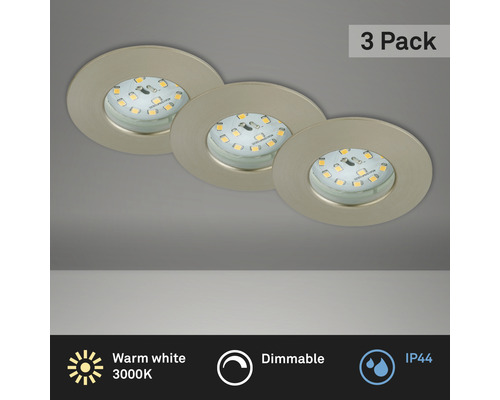 Éclairage à LED à encastrer lot de 3 nickel/mat variable avec ampoule 3x470 lm 3 000 K blanc chaud Ø 60 mm rond plastique IP44