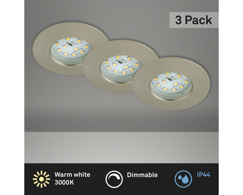 Éclairage à LED à encastrer lot de 3 nickel/mat variable avec ampoule 3x470 lm 3 000 K blanc chaud Ø 60 mm rond plastique IP44 Éclairage à LED à encastrer lot de 3 nickel/mat variable avec ampoule 3x470 lm 3 000 K blanc chaud Ø 60 mm rond plastique IP44