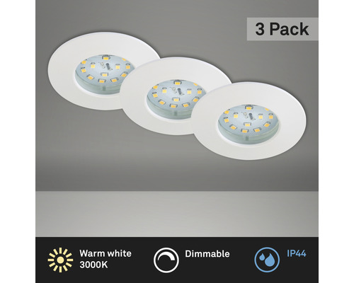Set d'éclairages encastrés LED IP44 à intensité lumineuse variable 3 pces 3x5,5 W 3x470 lm 3000 K blanc Ø 7,5/6 cm 230 V Set d'éclairages encastrés LED IP44 à intensité lumineuse variable 3 pces 3x5,5 W 3x470 lm 3000 K blanc Ø 7,5/6 cm 230 V