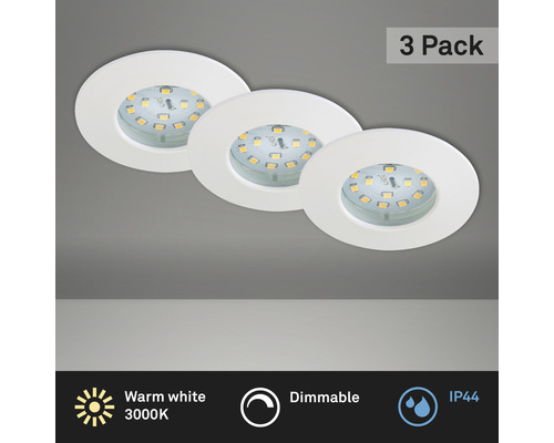 Set d'éclairages encastrés LED IP44 à intensité lumineuse variable 3 pces 3x5,5 W 3x470 lm 3000 K blanc Ø 7,5/6 cm 230 V