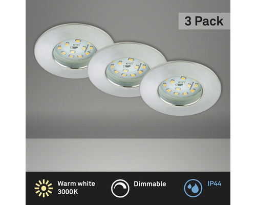 Set d'éclairages encastrés LED IP44 à intensité lumineuse variable 3 pces 3x5,5 W 3x470 lm 3000 K alu Ø 7,5/6 cm 230 V Set d'éclairages encastrés LED IP44 à intensité lumineuse variable 3 pces 3x5,5 W 3x470 lm 3000 K alu Ø 7,5/6 cm 230 V