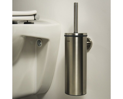 Brosse de toilette en acier inoxydable avec support pour montage mural à côté d''une toilette
