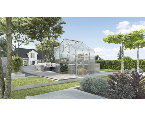 Gewächshaus Vitavia Diana 5000 Hohlkammerplatten 4 mm 264x195 cm Aluminium Gewächshaus im Garten mit Pflanzenregalen
