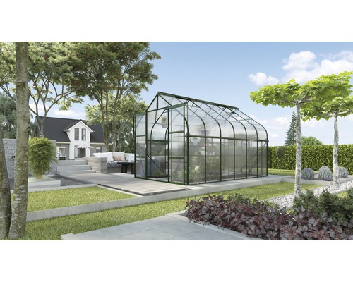 Gewächshaus Vitavia Diana 9900 Hohlkammerplatten 4 mm 264x383 cm smaragd Gewächshaus im Garten mit Pflanzen