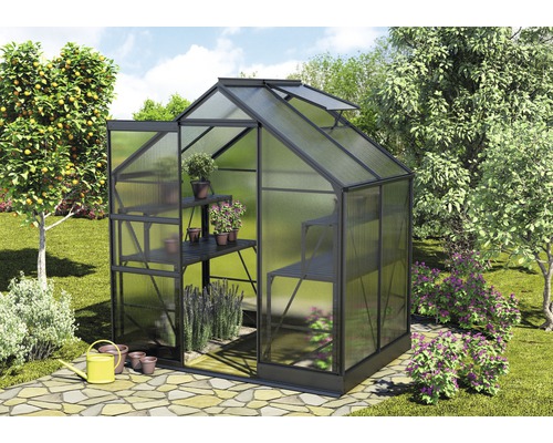 Serre Vitavia Apollo 2500 panneaux alvéolés 4 mm avec fondation 195x137 cm noir