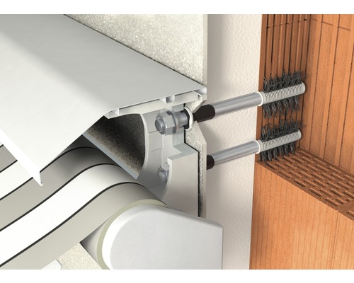 Vue détaillée de la fixation d''un store banne sur un mur