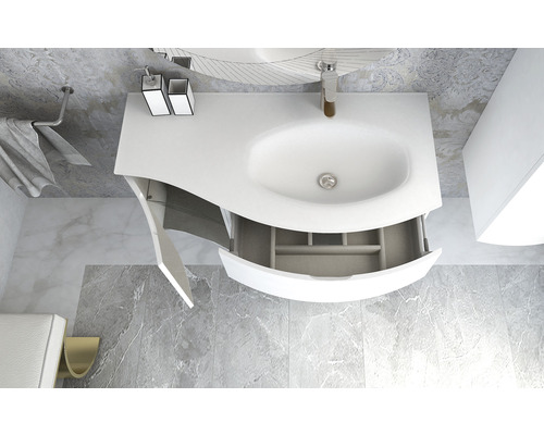 Badezimmerwaschtisch mit offenem Schrank und Schublade in modernem Design
