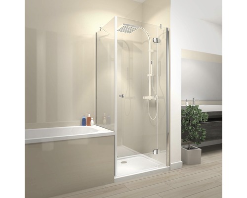 Porte pivotante pour paroi latérale raccourcie Schulte Masterclass 90 cm chromée Salle de bains avec baignoire et paroi de douche en verre