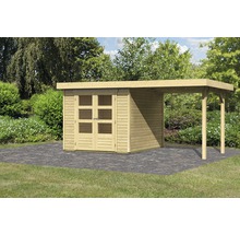 Abri de jardin en bois avec double porte et abri de voiture dans le jardin