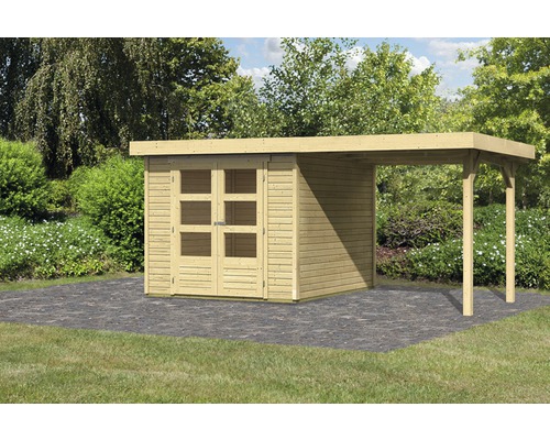 Abri de jardin Karibu Kodiak 3 avec toit en appentis de 2,25 m 466x217 naturel