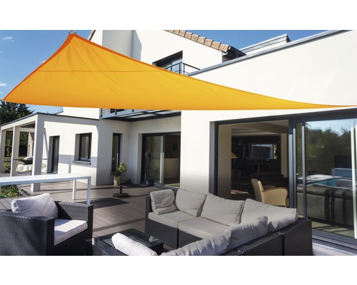 Voile d'ombrage triangulaire Floracord jaune avec protection contre la pluie 460x460x460 cm Voile d'ombrage triangulaire Floracord jaune avec protection contre la pluie 460x460x460 cm