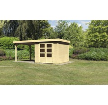 Abri de jardin en bois avec auvent dans le jardin
