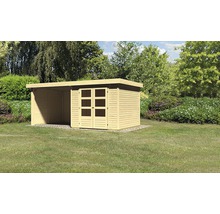Abri de jardin en bois avec annexe dans le jardin