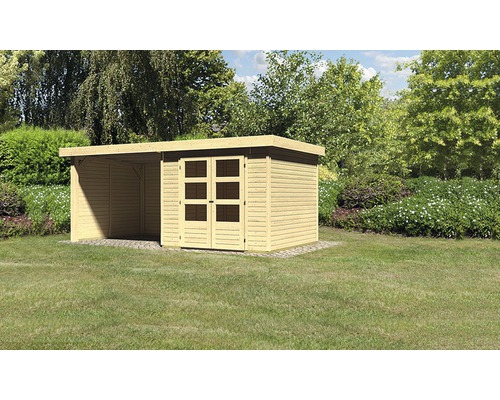 Karibu Gartenhaus Kodiak 3,5 mit Schleppdach 2,75 m, Rück-und Seitenwand 501x246 cm natur