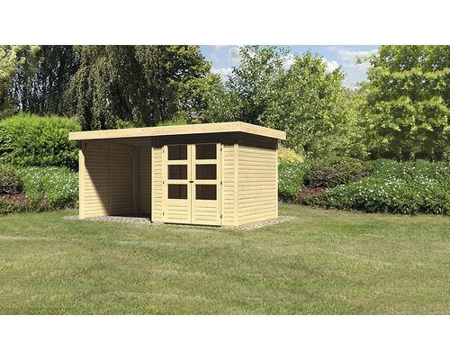 Abri de jardin Karibu Kodiak 2 avec toit en appentis de 2,25 m, parois arrière et latérale 484 x 238 cm naturel