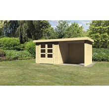 Abri de jardin avec toit plat et extension dans le jardin
