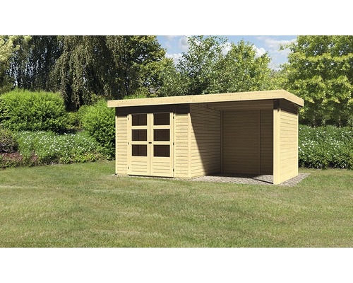 Gartenhaus Karibu Kodiak 3 mit Schleppdach 2,25 m, Rück- und Seitenwand 508 x 238 cm natur