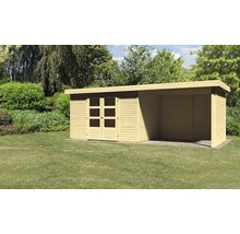Gartenhaus Karibu Kodiak 4 mit Schleppdach 2,75 m, Rück- und Seitenwand 609 x 238 cm natur