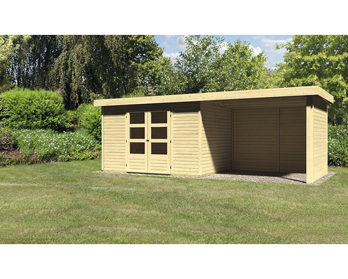 Gartenhaus Karibu Kodiak 4 mit Schleppdach 2,75 m, Rück- und Seitenwand 561x217 cm natur