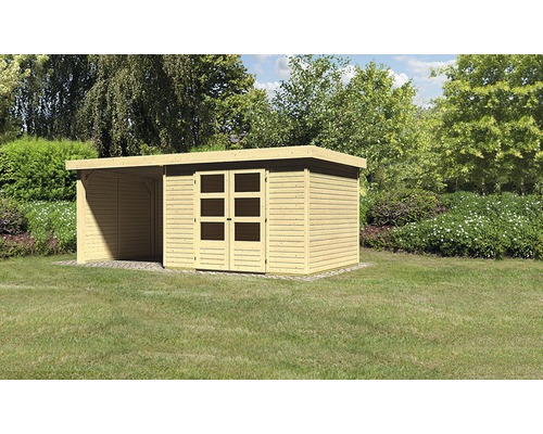 Gartenhaus Karibu Kodiak 5 mit Schleppdach 2,25 m, Rück- und Seitenwand 554 x 262 cm natur